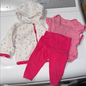 Carter's Cream Sherpa Hoodie with Multicolor Confetti and Pink Trim